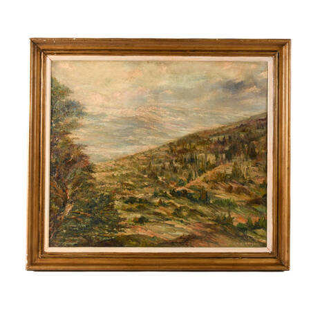 Framed Signed Sprawling Hillside Oil on Canvas