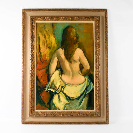 Framed Signed Jan De Ruth Nude from Behind Oil on Canvas