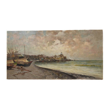 Signed L. Prisco Harbor Shore Oil on Canvas