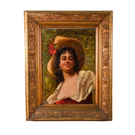 Frame Signed Giacomo Mantegazza Figural Portrait Oil on Canvas
