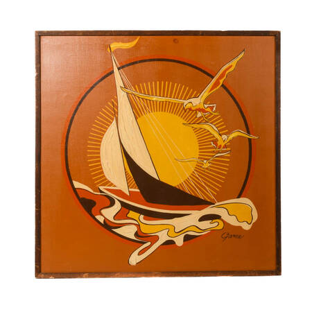 Framed Signed John Garee Sailboat Sunburst Oil on Canvas