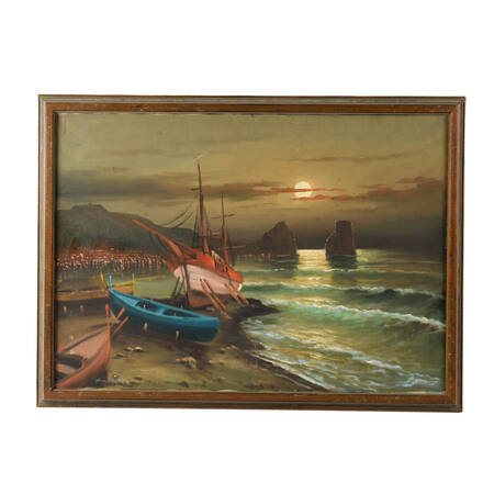 Framed Signed Don Stone Twilight Shipyard Artwork