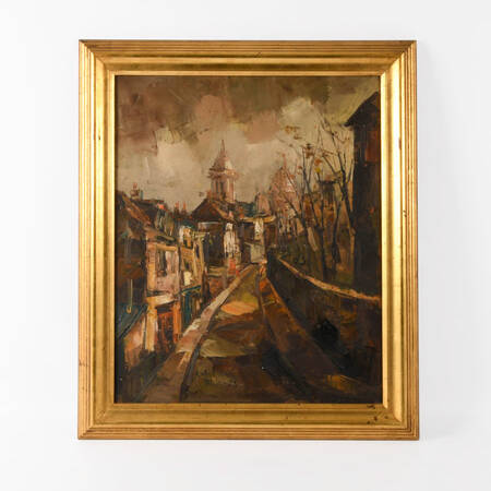 Framed Signed Echoes of the Old Town Oil on Canvas