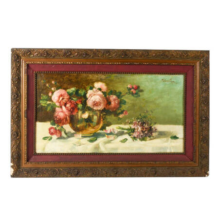 Framed Signed Garden Arrangement Oil on Canvas
