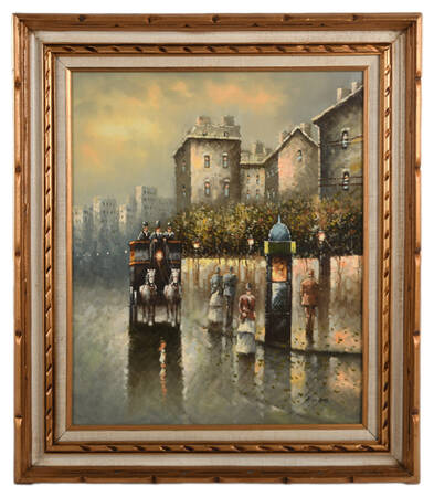 Framed Signed Atlas City Carriage Oil on Canvas
