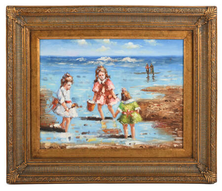 Framed Signed S. Potter Impressionist Beach Scene Oil on Canvas