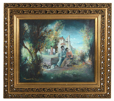 Framed Signed Secluded Couple Oil on Canvas