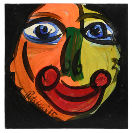Signed Peter Keil Citrus Face Mix Media on Masonite