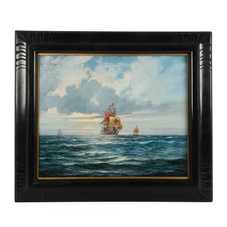 Framed Signed Sobieski Santa Maris on the Horizon Oil on Board