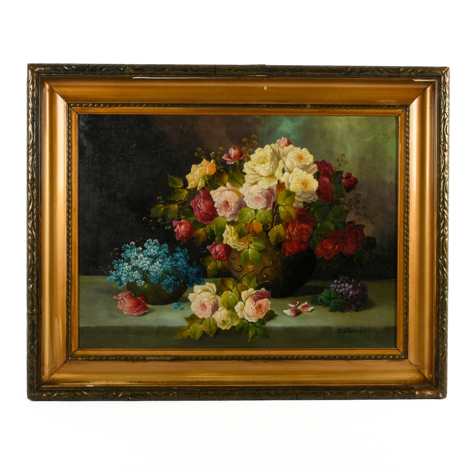 Framed Signed Floral Still Life Oil on Canvas