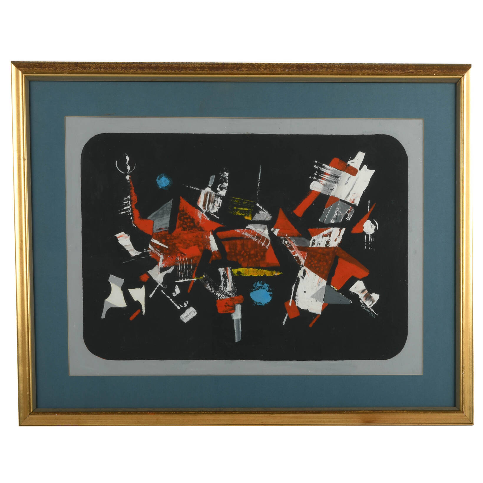 Framed Abstract Acrylic on Paper After Osvaldo Gutierrez