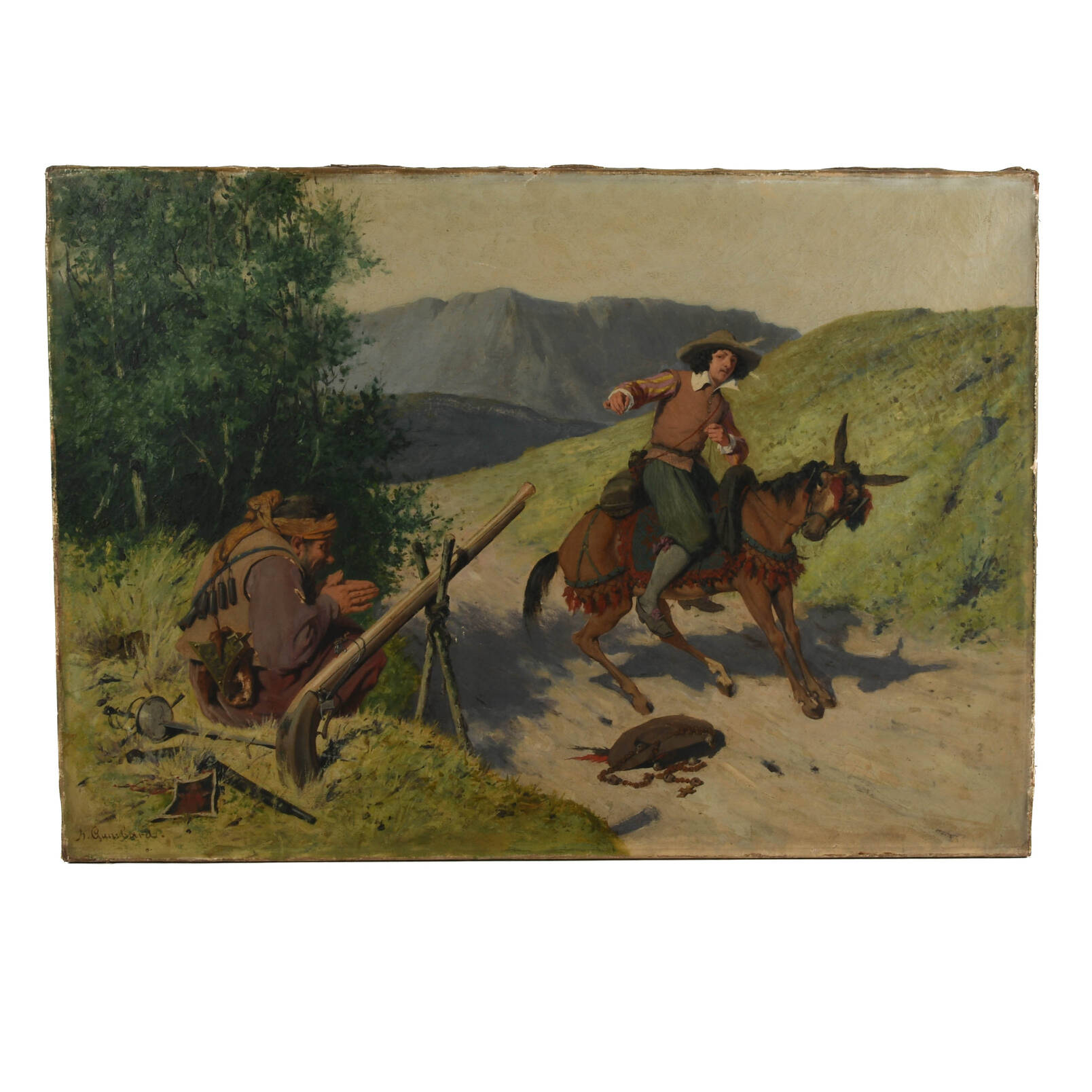 Antique Spanish Signed Oil on Canvas