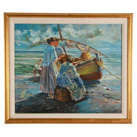 Framed Signed R.R. Mellet Oceanscape Oil on Canvas