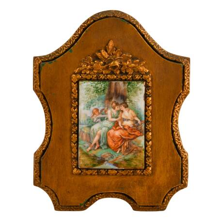 Antique Framed Hand-Painted Porcelain Plaque