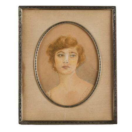 Framed Unsigned Watercolor Portrait of a 1920's Lady with Bobbed Hair