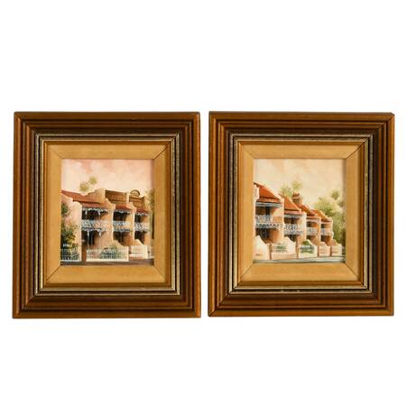Pair of Signed Diana Lane Miniature Oil Paintings of Paddington, Australia