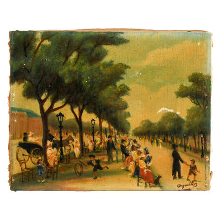 Signed John Agnello City Park Scene Oil on Canvas