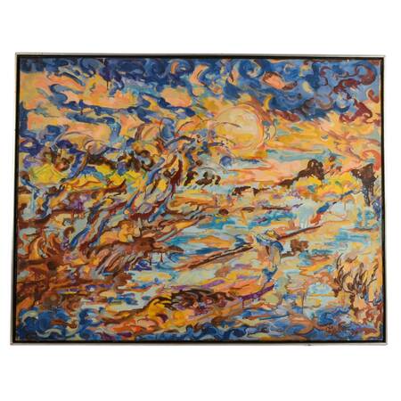 Signed Quintus Jan Telting "An Arising on the Land" Oil on Framed Canvas