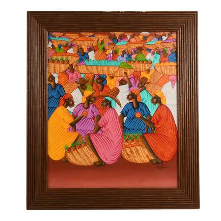 Framed "El mercado" Oil on Canvas Signed by Tye Marc