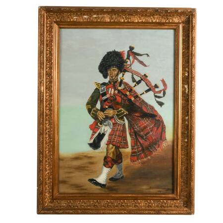 Framed Scots Guards Bagpiper Oil on Canvas Signed by Winifred Banks