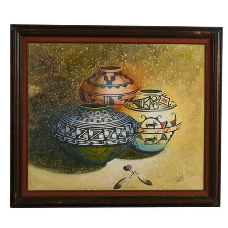 Southwestern Mixed-Media Painting on Canvas Signed by Myung Mario Jung