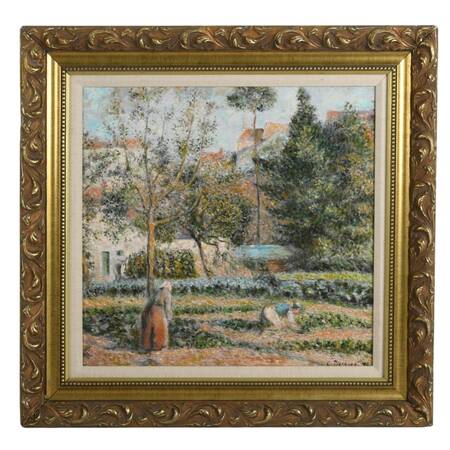 "Vegetable Garden at the Hermitage, Pontoise" Oil After Camille Pizarro