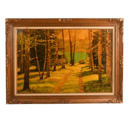Framed Forest Landscape Oil on Canvas Board Signed by N. Licata
