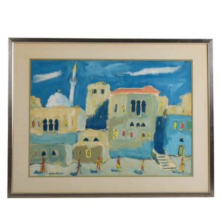 Framed "Old Jerusalem" Gouache on Board Signed by Yehuda Wallersteiner