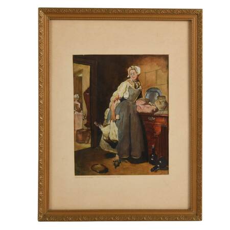 Signed "Back from Market" Gauche on Paper After Jean-Siméon Chardin