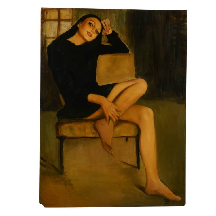 "Woman in Black" Oil on Masonite Signed MG