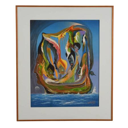 Signed R. Mengoni Surrealist Exposé Acrylic Painting on Canvas