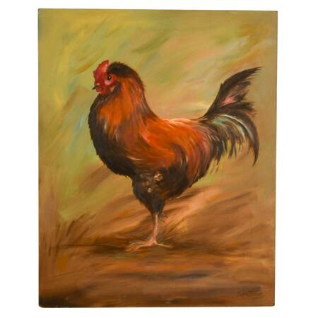 Signed Jayne Brown Chicken Oil on Masonite