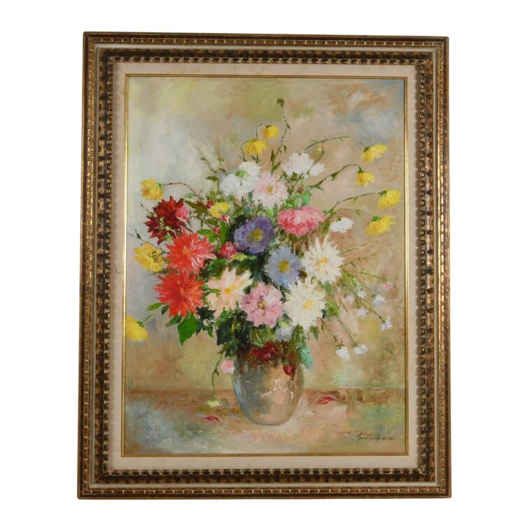 Framed Floral Still Life Oil on Canvas Signed by Artist