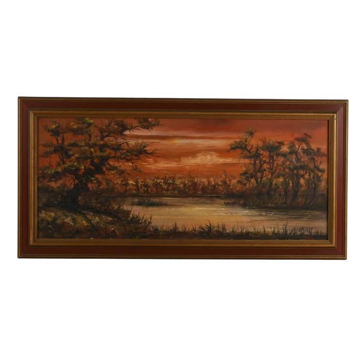 Framed Bayou at Sunset Oil on Canvas Signed by John A. Barry