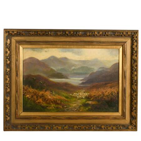 Framed British Landscape Oil on Canvas Signed by Henry Hadfield Cubley