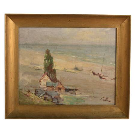 "Northshore Cabin, Under the Pines" Oil on Board Signed by Arnold E. Turtle