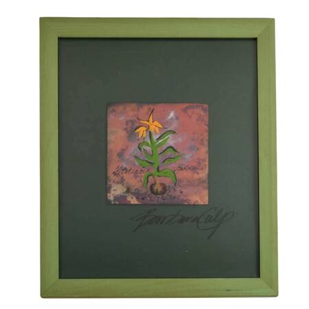 Yellow Fritillaria Raddeana Flower Enamel on Metal Signed Barbra Culp