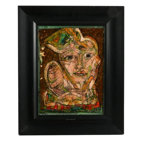 Framed Figural Abstract Oil on Paper Signed by Alexander Gore