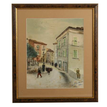 Framed "(Chieti) Pollutri, Italia" Watercolor on Paper by Raspa Michele