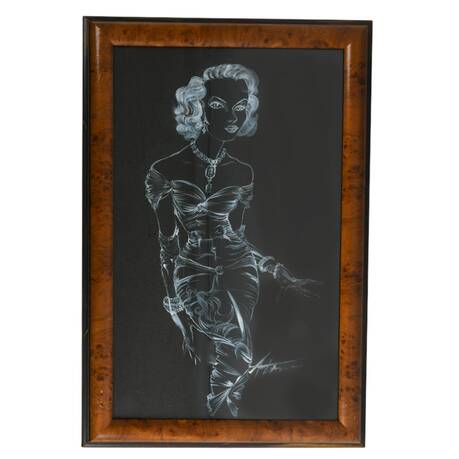 Framed Signed Contemporary Fashion Illustration Gouche on Board