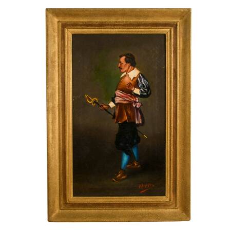 Framed Cavalier's Portrait Oil on Canvas Signed A. Arago 1906