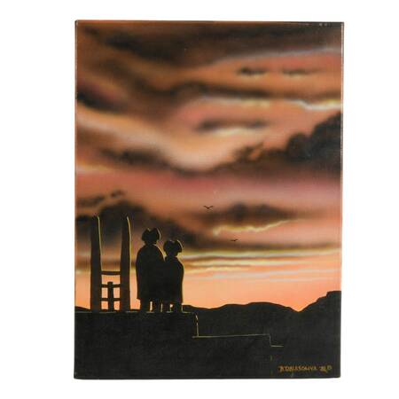 Contemporary Pueblo Acrylic on Canvas Signed by David Dalasohya Jr.