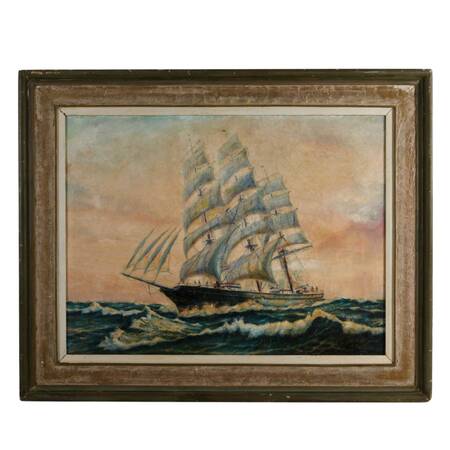 Framed Clipper Ship Oil on Canvas Signed A. Andersen