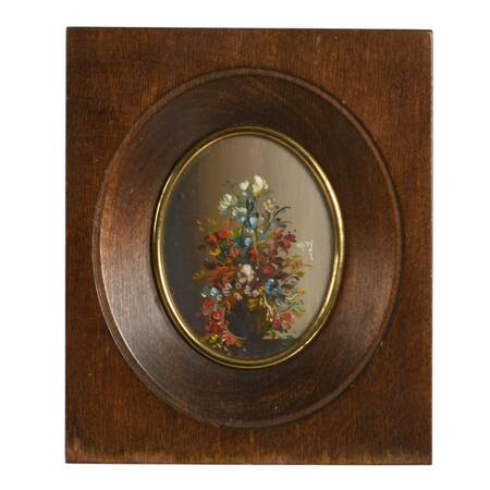 Antique Framed Hand-Painted Floral Still Life Miniature