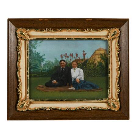 Antique Outdoor Couples' Portrait Reverse Painting on Glass