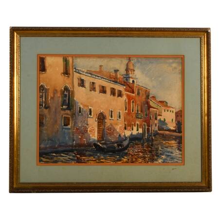 Framed Venetian Canal Scene Watercolor Signed by Hy Cohen