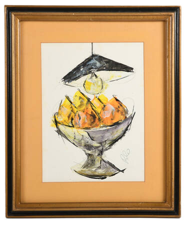 Framed Signed Still Life with Hanging Light Oil on Paper