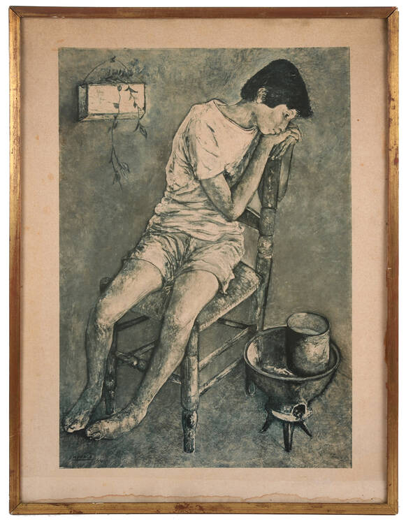 Framed Signed Enrique Mónaco Boy with Yerba Mate Lithograph