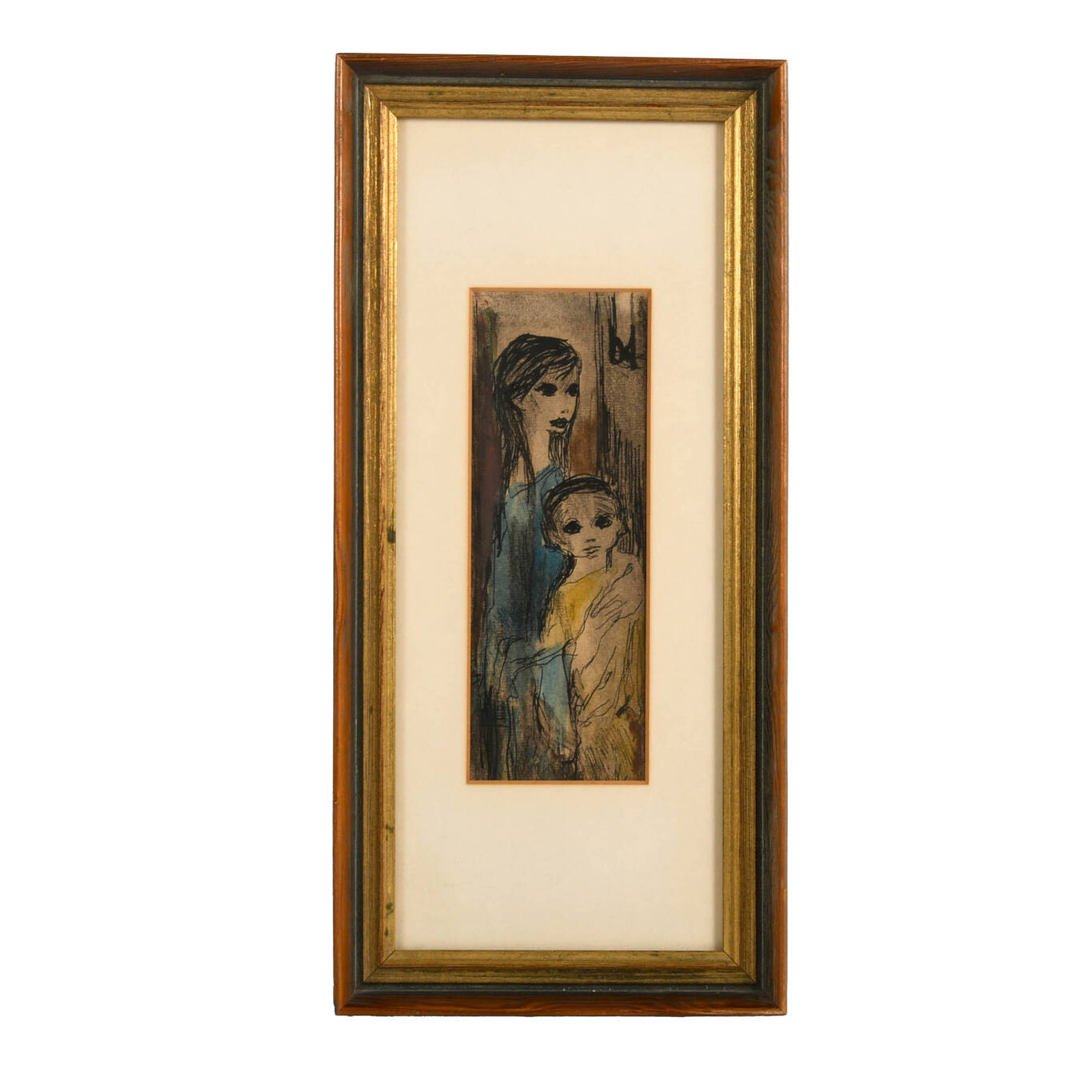 Framed Mother and Child Mixed Media Artwork
