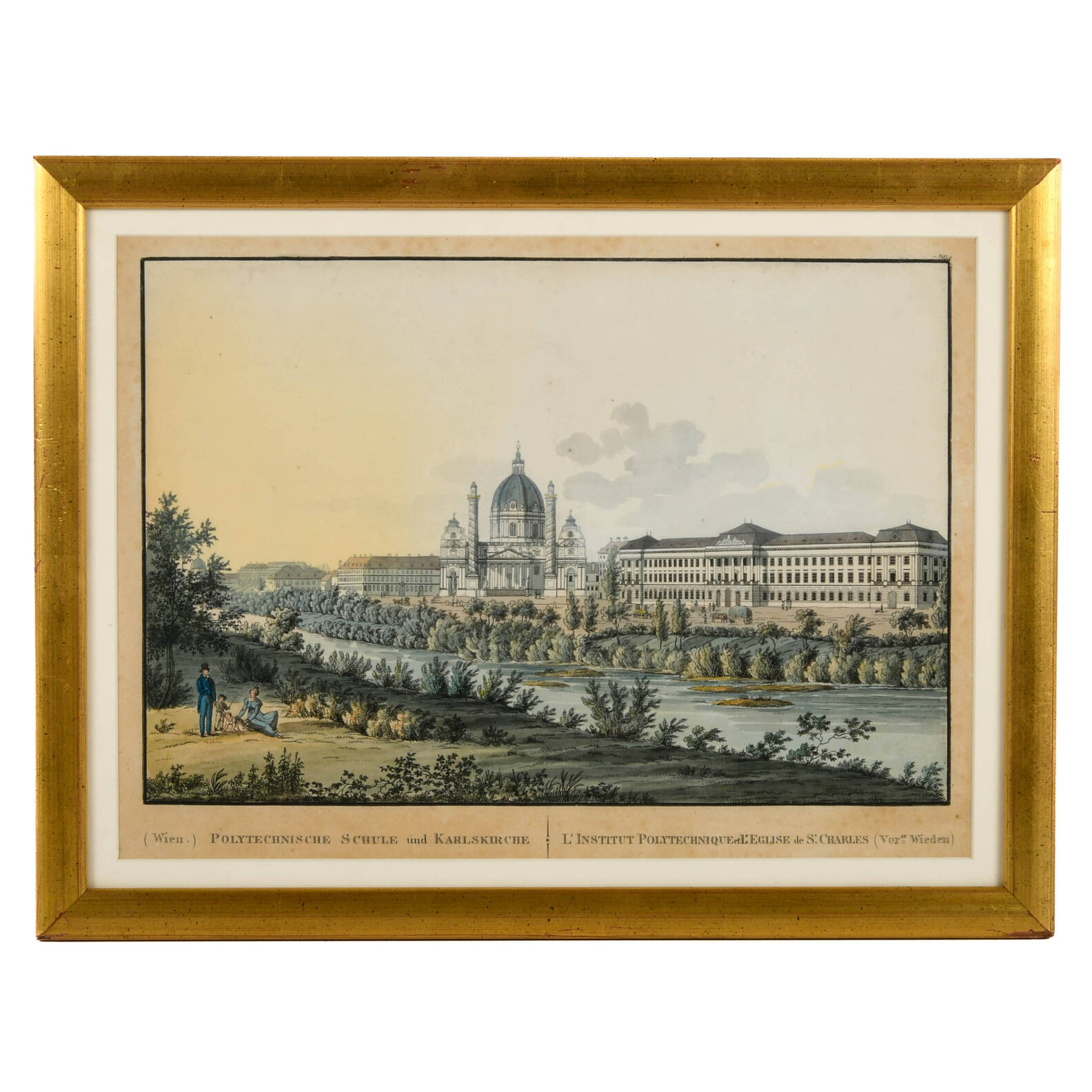 Framed "Polytechnische Schule und Karlskirche" Etching